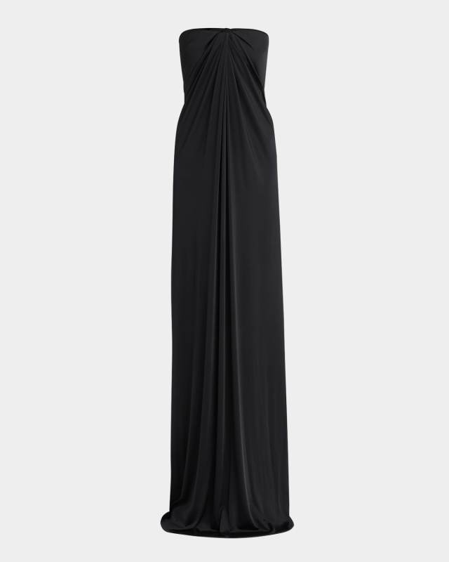Long Draped Strapless Jersey Dress